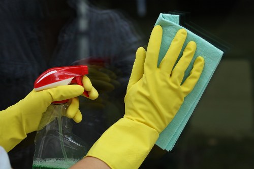 Professional window cleaning on a bright residential property