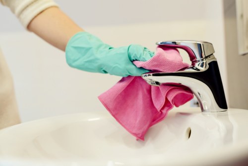 Deep cleaning supplies arranged for a home cleaning session