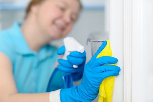 Professional after builders cleaning of kitchen surfaces and cabinets