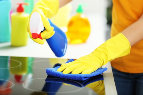 Professional Airbnb cleaning in a modern rental bedroom