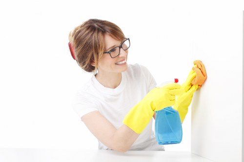 Cleaner sanitizing high-touch surfaces in a business environment