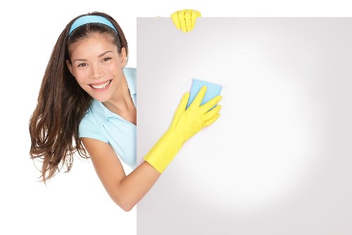Cleaner working in a bright modern living room