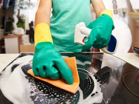 Bathroom sanitizing as part of professional house cleaning