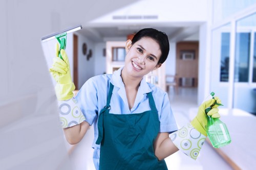 Cleaning team performing detailed post-construction cleaning